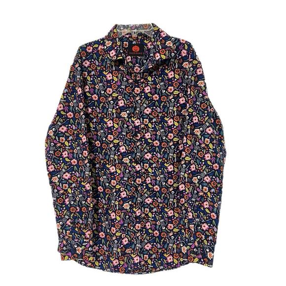 Simon Banks Other - Simon Banks Multicolor Halloween Skeleton Floral Button Down Shirt Men's M